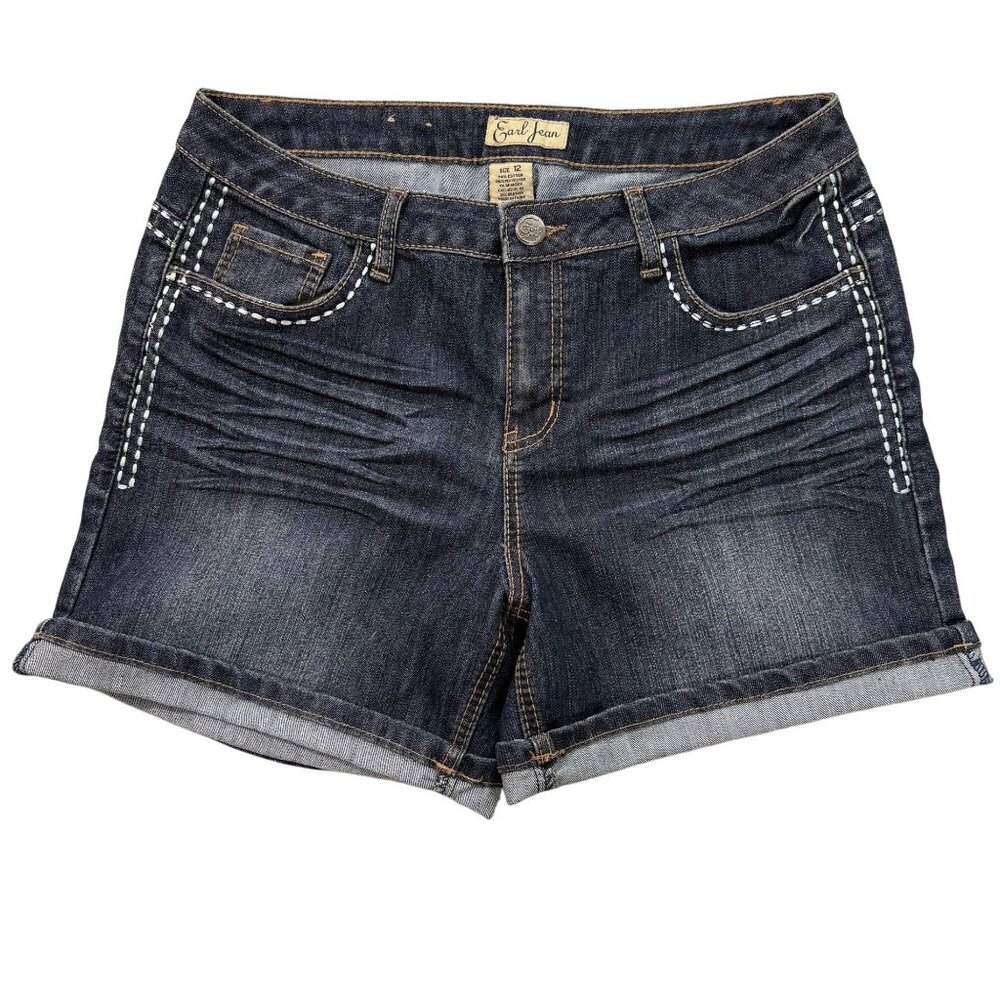 Earl Jean Shorts Womens 12 Embroidered Studded Western Cuffed Dk Wash Denim 32x4